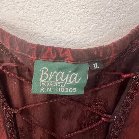 Vintage Renaissance Medieval Maxi Flowy Dress Maroon & Black Flocked Floral 1x - Picture 9 of 10